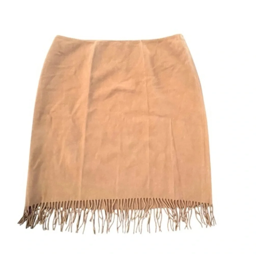 100% Wool Short Skirt Jones New York Signature Size 16 NWT Lined‎ Brown Fringe